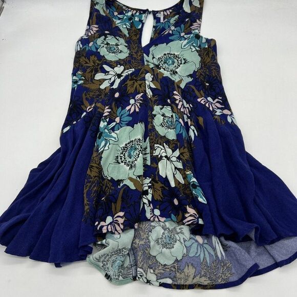 Free People Dresses & Skirts - Free People Backyard Party Floral Blue Tunic Dress XS